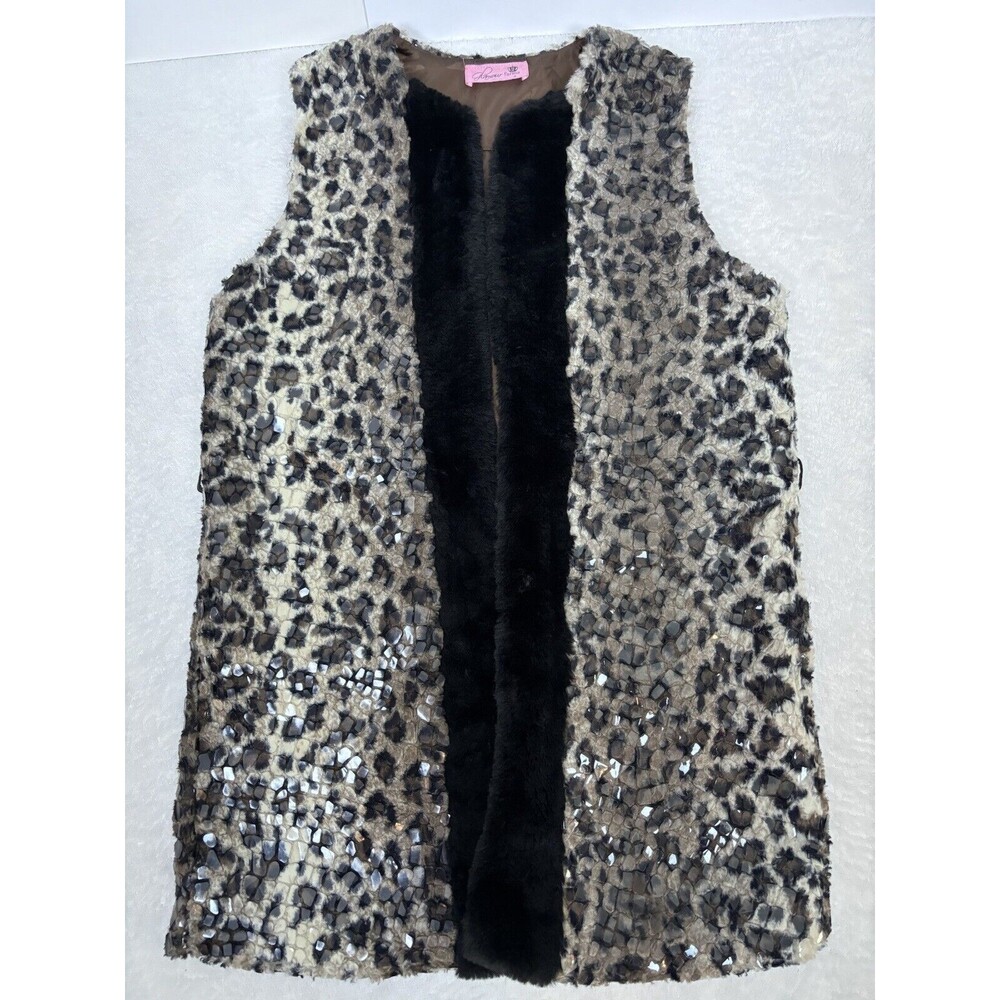 Glamour Farms Vest Womens Small Black Leopard Print Faux Pockets Animal Tiger